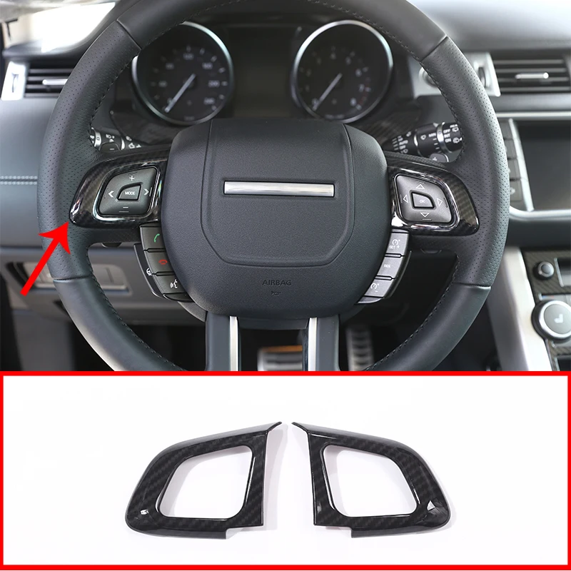 2 Pcs For Land Rover Range Rover Evoque 12-17 Carbon Fiber Style ABS Plastic Accessories Steering Wheel Button Cover Trim