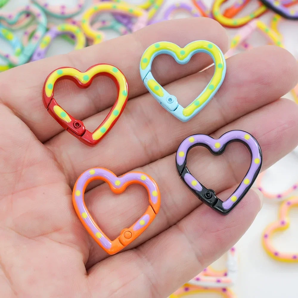 25mm Hand-drawn Heart Ring Clasp Spring Gate Lobster Clasp DIY Carabiner Keychain Bag Clips Hook Making Dog Chains Findings