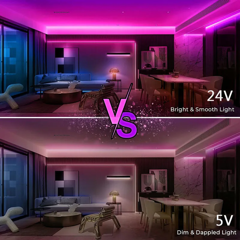 جديد 24 فولت RGB LED قطاع أضواء 40 متر/30 متر/20 متر/10 متر/5 متر بلوتوث APP الموسيقى مزامنة حبل ضوء للكمبيوتر إضاءة خلفية للتلفاز عيد الميلاد ديكور المنزل