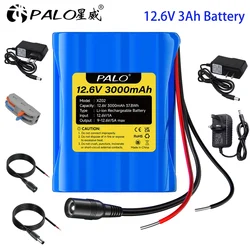 PALO 12.6V 3Ah Rechargeable 3000mAh Lithium ion Battery Pack with Fast Charging Charger for 12.6V Devices RC Car Boat DIY Robot