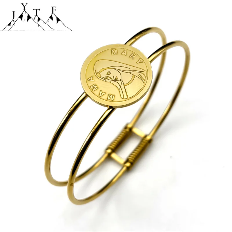 

Guadalupe Santa Maria Bracelet for Women Men Stainless Steel Gold Silver Color Religin Virgin Mary Medal Double Layered Jewelry