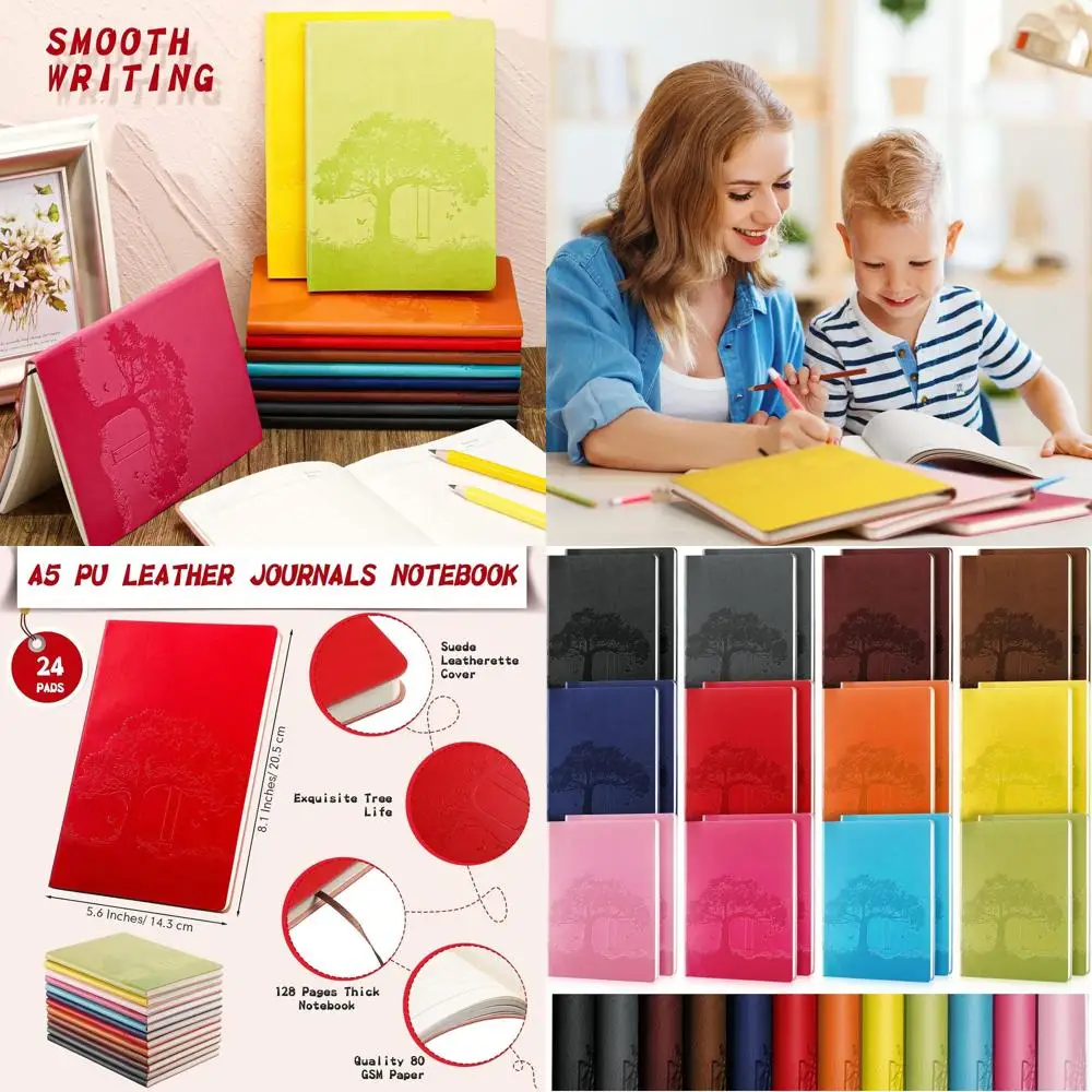 

A5 PU Leather Ruled Journals Set of 24, Colorful Tree Life Theme, Soft Cover, 128 Pages for Writing, School, Office, Home, Busin