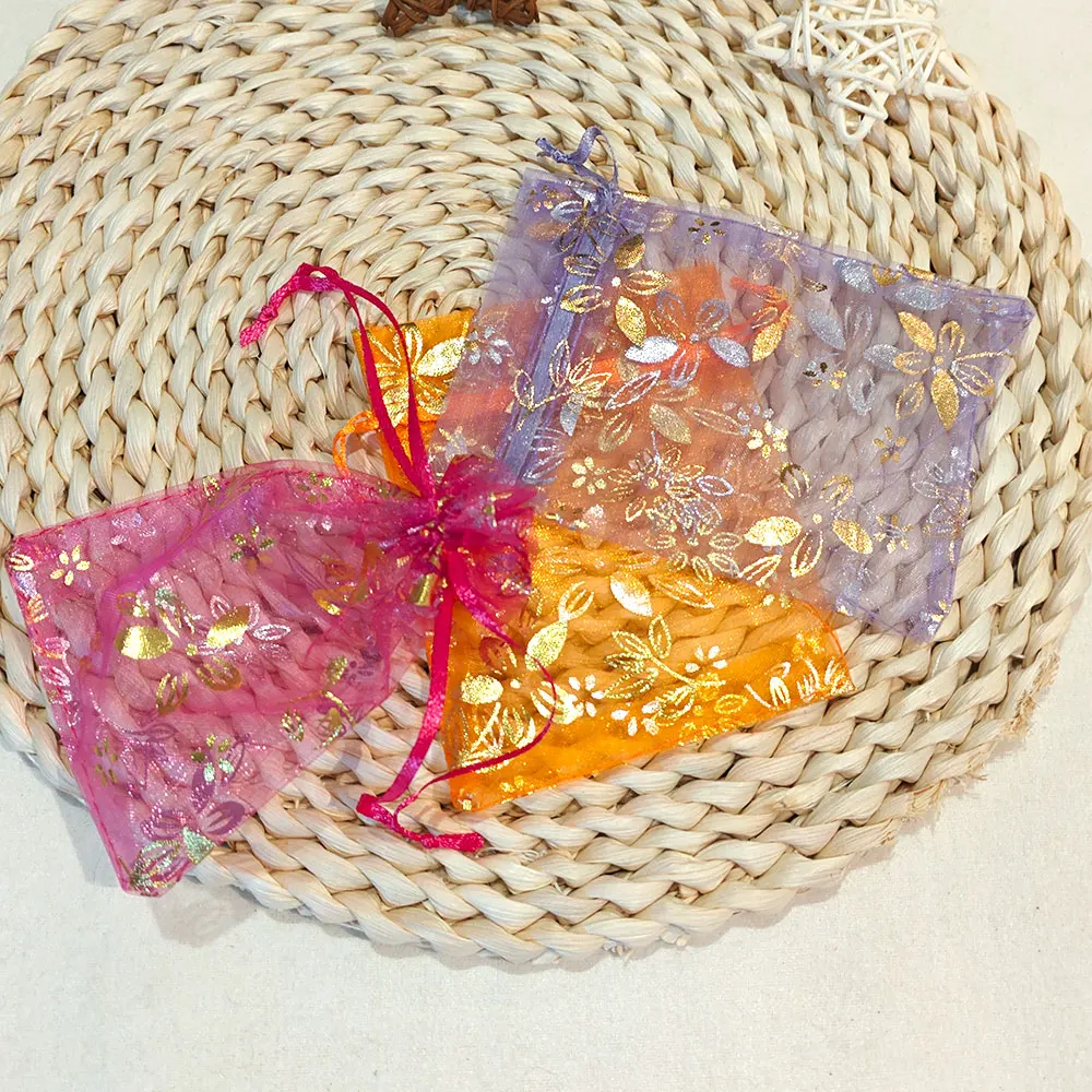 25/50/100szt Torba na prezenty z organzy 9x12cm 10x15cm Bauhinia Folia do tłoczenia Kwiatowy nadruk Ślub Impreza Cukierki Biżuteria Torebki do pakowania — zdjęcie 4