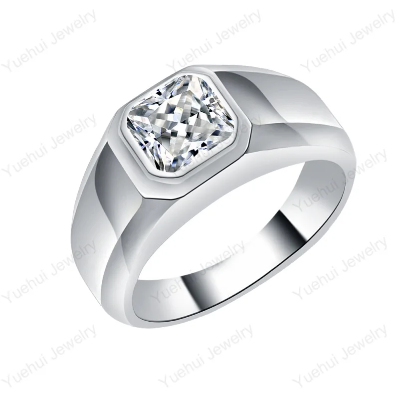 High Quality 925 Sterling Silver Fashion Jewelry Men Rings Princess Cut 2ct Vvs d Moissanite Rings