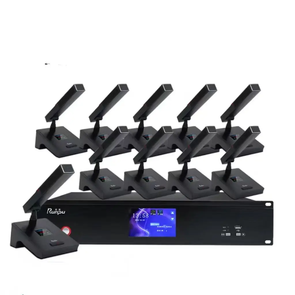 1732 10 People use Conference Kit=10 pcs (1 chairman+9 Delegate) AI auto tracking Voice Wireless Microphones+host