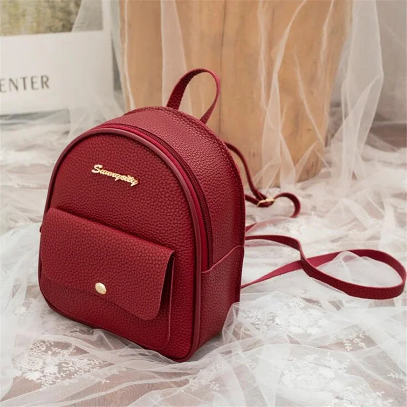 

Small Women Backpack Quality Leather Shoulder Bag For Teen Girl Multifunctional Small Bagpack Female Phone Pouch