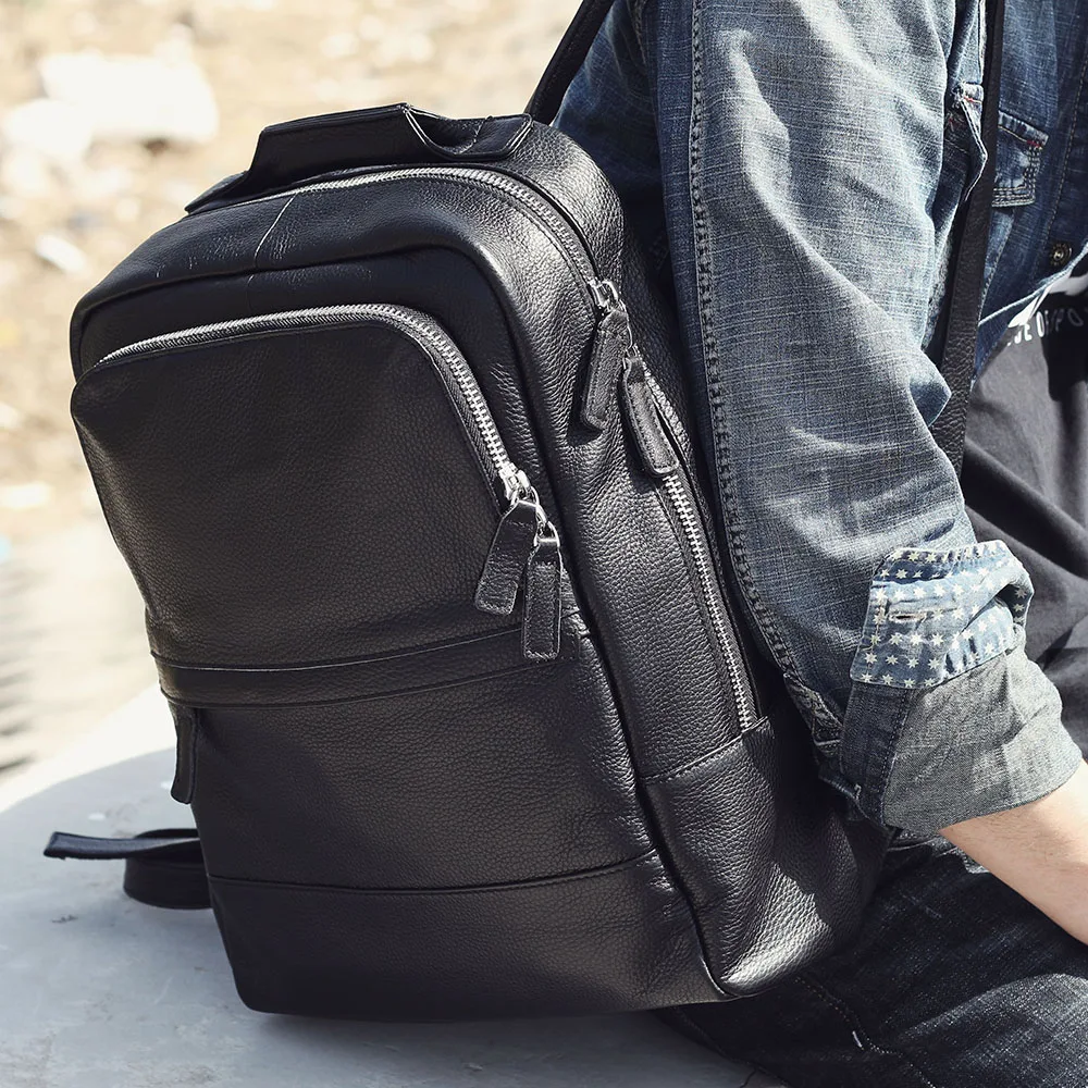 S.WORKER Lässiger Rucksack aus echtem Leder für Herren, 15-Zoll-Laptop-Rucksack aus Rindsleder, handgefertigt, modischer Preppy-Stil, Schultasche – Detail 5