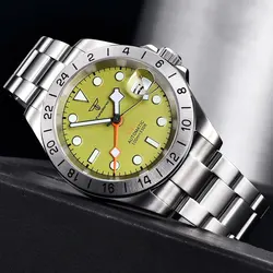 20ATM Dive Luxury NH34 GMT Sapphire Glass Green Dial Luminous 39mm Mechanical Watch Men Steel Bracelet Business Dress Clock