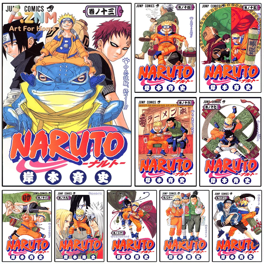 AZNM - Lienzo Decorativo con Diseño de Naruto, Impresión de Anime sin Marco, Póster de Personajes de Naruto, Sasuke, Gaara y Gamabunta para Adolescentes