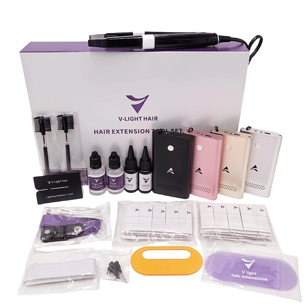Máquina de extensión de cabello con tecnología v-light, nuevo sistema de cinta, juego de extensiones de cabello con luz en V, herramientas para salón