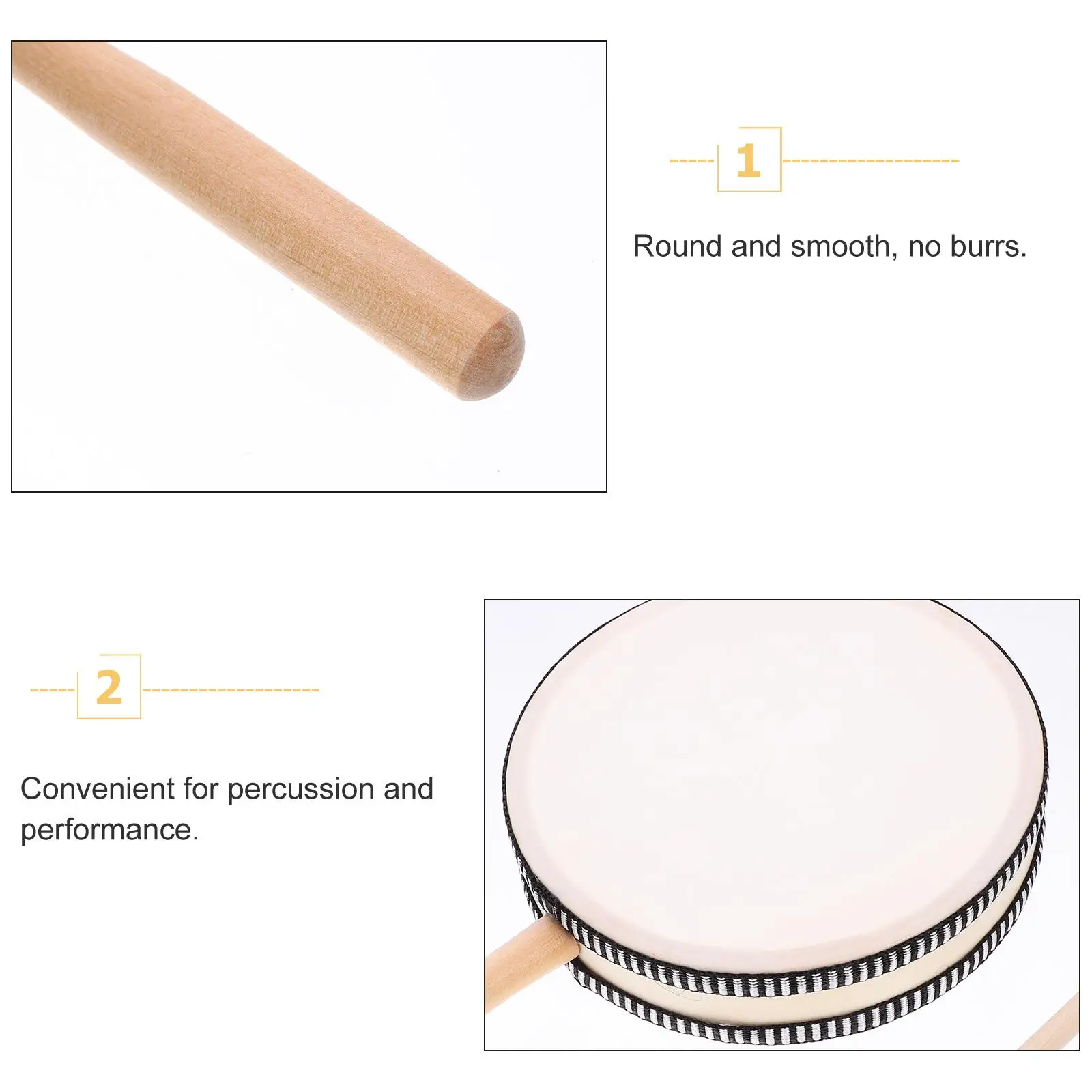 Tamburo a mano Manico in legno da 6 pollici Tamburo a mano per bambini Giocattolo musicale Strumento a percussione Design portatile Durata