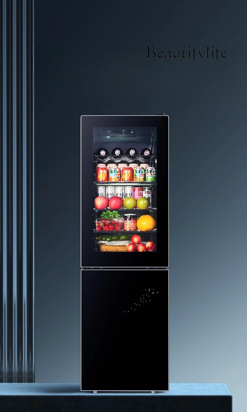 Refrigerator ice bar transparent glass door fresh-keeping refrigerated frozen household wine cabinet refrigerated freezer