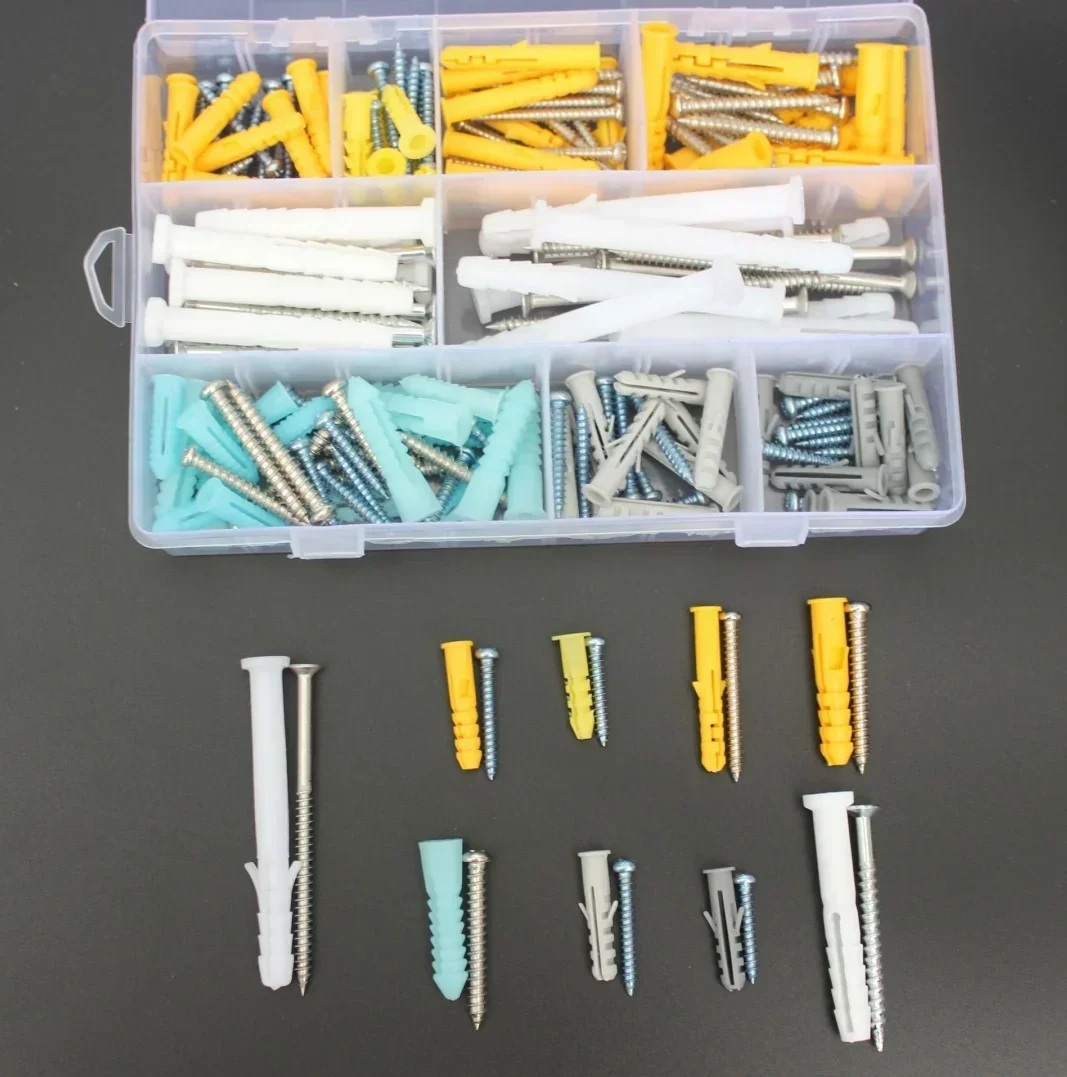 220pcs Plastic Selfdrill Drywall Self Tapping Phillips Screws Expansion Drywall Ribbed Plug Anchors Assortment Kit