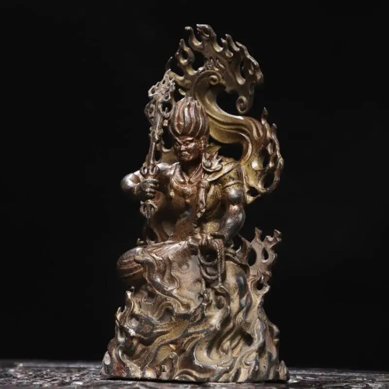 Antique brass gilded immovable Ming King Tibetan Buddhist Buddha statue home Buddhist hall enshrined desktop decoration