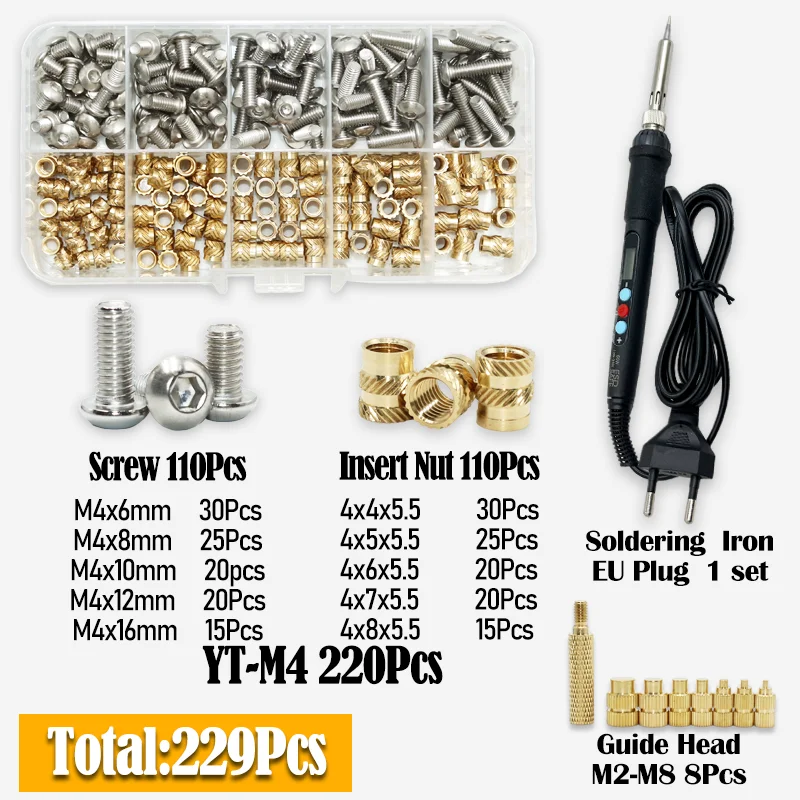 609p Messing Einsatz Mutter Schraube Digital Display Lötkolben Spitze Wärme Set Einsatz Werkzeug Eingebettet Kupfer Mutter Bolzen Kit für 3d Druck – Detail 10