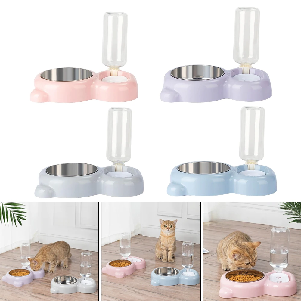 

Cat Bowl Automatic Feeder Water Dispenser 2-in-1 Dog Cat Food Stainless Steel Bowl Double Bowl for Cats Dogs Pet Миски Для Кошек