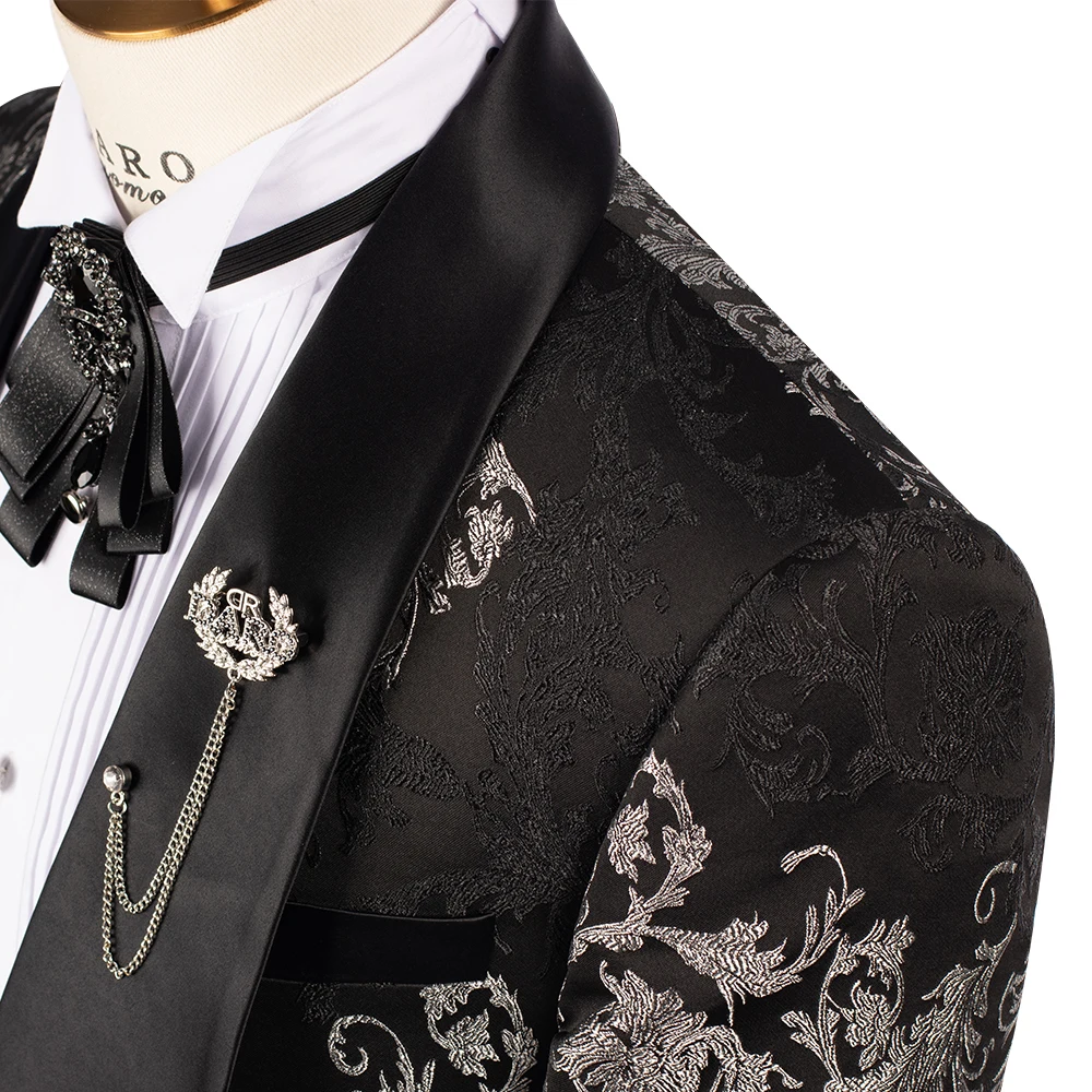 DARO2024 Floral Jacquard Wedding Suits for Men with Stand Collar Double Breasted Formal Groom Tuxedo Jacket Vest Pants 3 Piece