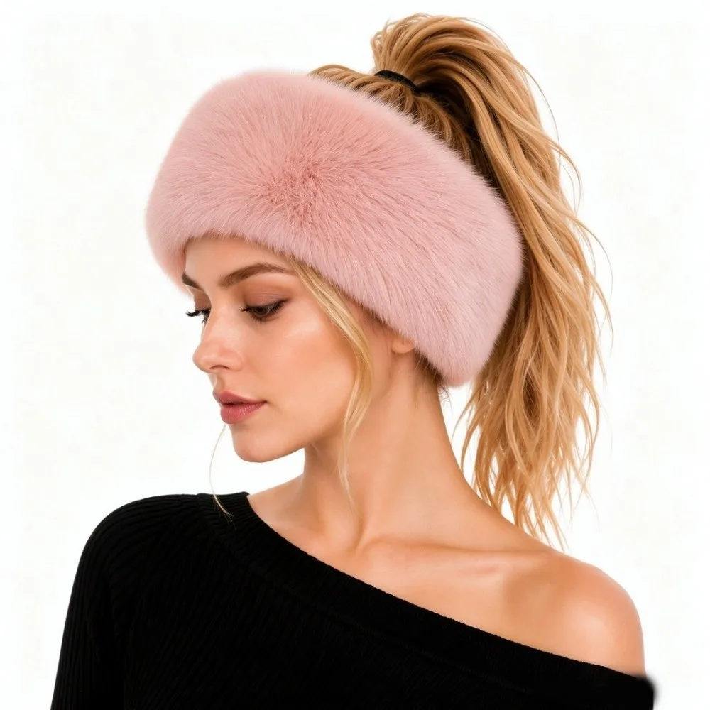 Cute Imitation Fur Imitation Fur Hat Fluffy Ear Flaps Winter Elastic Headband Thickened Open Top Artificial Fur Hat Boy