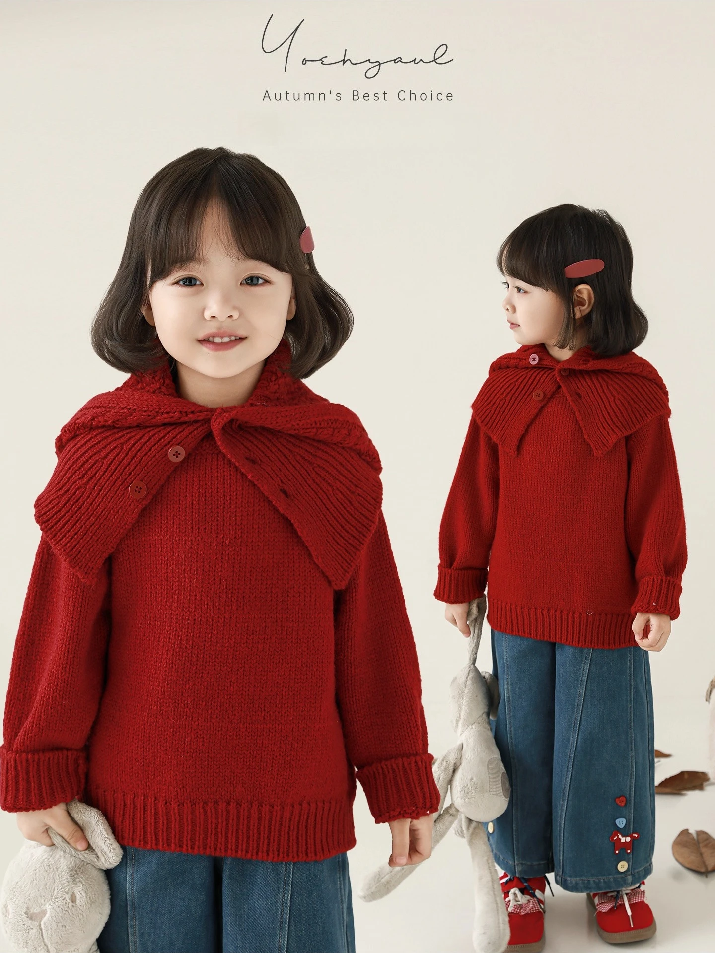 Girls Winter Cardigan 2025 Retro Solid Hooded Cape Sweater Thermal Versatile Layering Festive Knitwear 1-7 Years