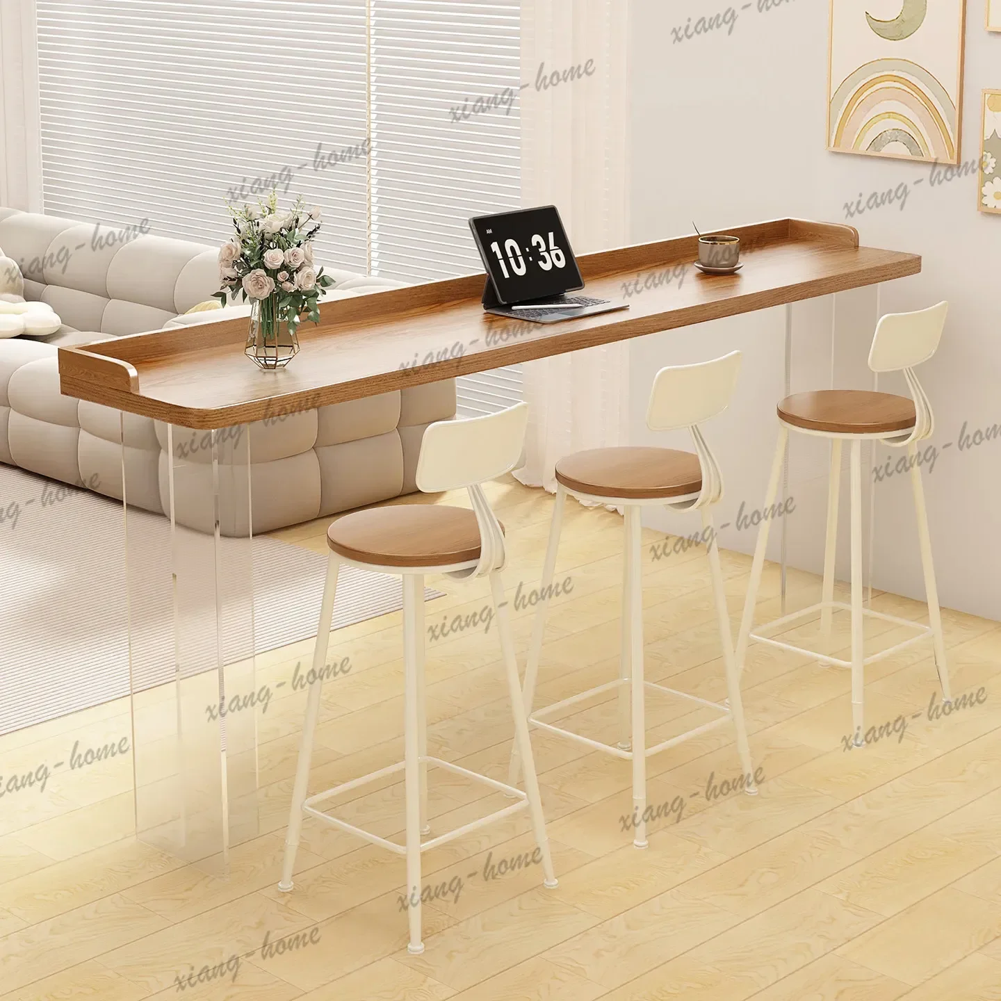 YJ Modern Simple Solid Wood Acrylic Bar Table Nordic High-end Living Room Balcony Transparent High Tables Home Furniture FYFD