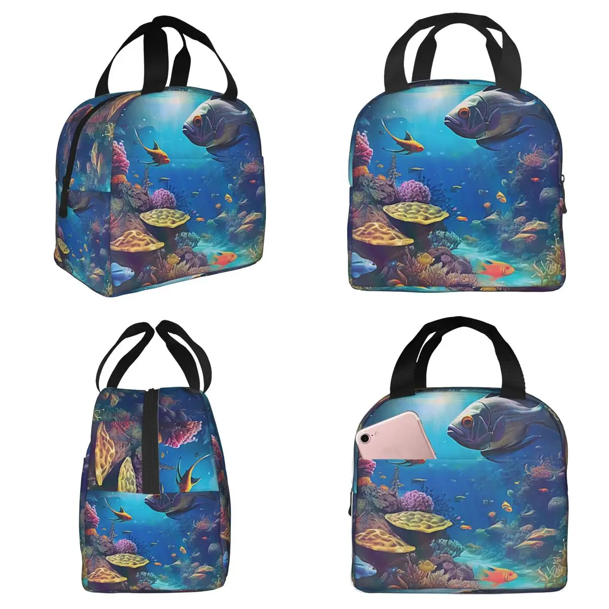 Great Fish Land Tropical Fish Insulated Lunch Bag for Women Office Cooler Thermal Food Box Tote Portable Lunch Boxes Container
