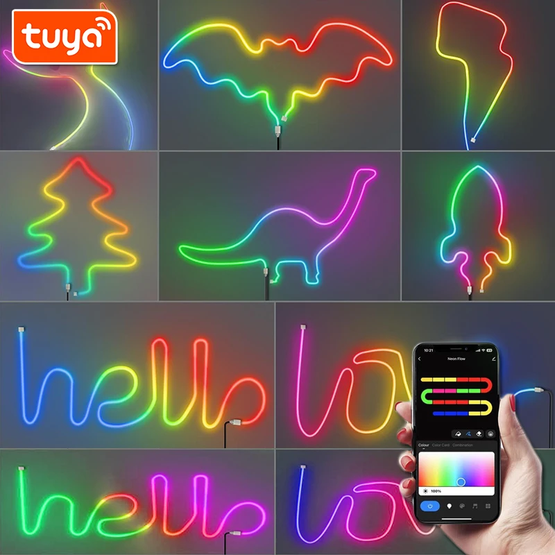 

Светодиодная лента TUYA RGBIC Dreamcolor Neon 5-24В, 84 светодиода/м, с синхронизацией музыки, для декора комнаты