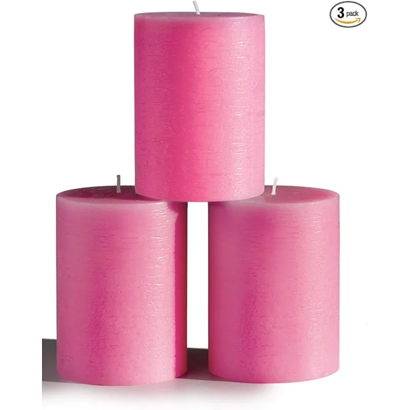 30 hour 2x4inch Pillar Candles(3pcs)–Unscented Dripless Pink&other color Candles for Wedding Tables,Parties,Gender Reveal Party