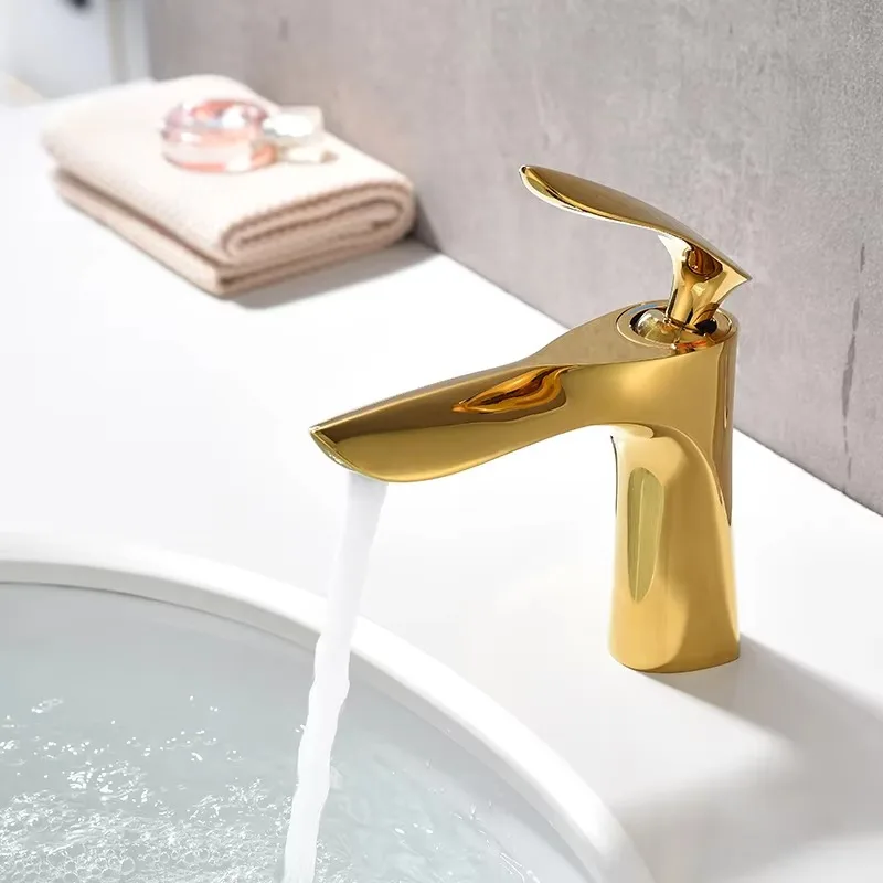 Golden Maple Leaf Basin Faucet For Hot And Cold Water Household Use Raised Washbasin Countertop Basin Single Hole Faucet