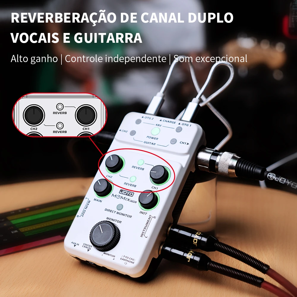 Joyo momix pro placa de som de guitarra 2 entrada estéreo misturador de áudio de sincronização de áudio para gravação e streaming ao vivo ao ar livre