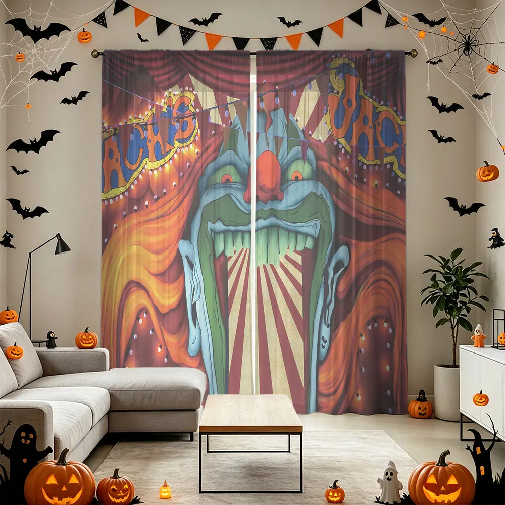 2pcs 90g brushed fabric curtain rods with a horror clown theme suitable for circus decorations home decorations