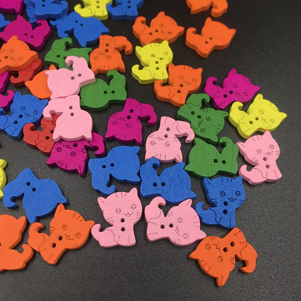 

100Pcs Wooden Buttons Cat Pattern Natural DIY Two Holes Sewing Scrapbooking Crafts Fashion Garment Embellishments