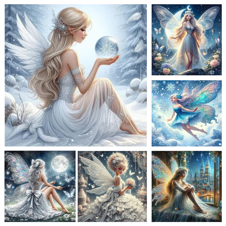 Diy Diamond Painting Portrait angel Girl Full Drill Mosaic Fairy Embroidery Winter snow scenery New Collection Childs Gift Set