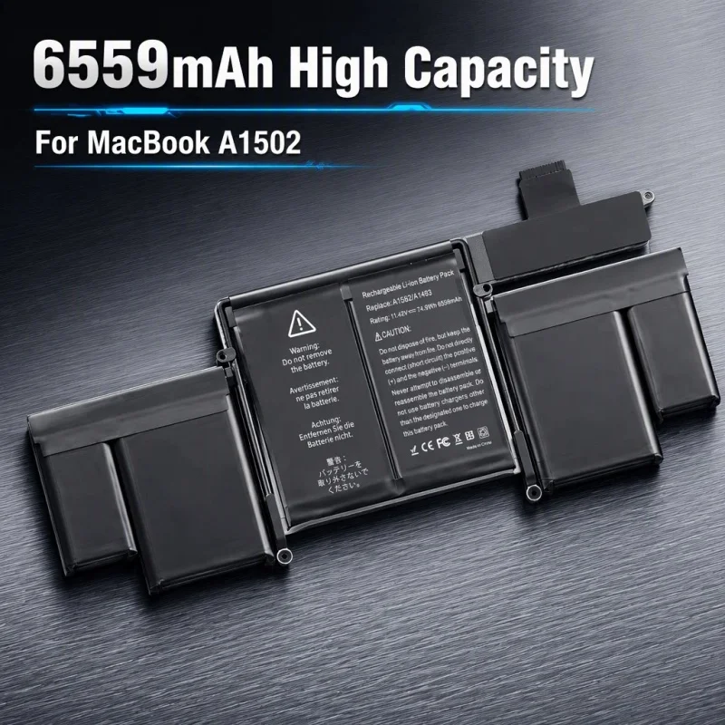 6559mAh Large Capacity Stable and Durable Suitable for Apple Macbook 13-inch A1502 14~ 16 Years New Notebook Battery A1493 A1582