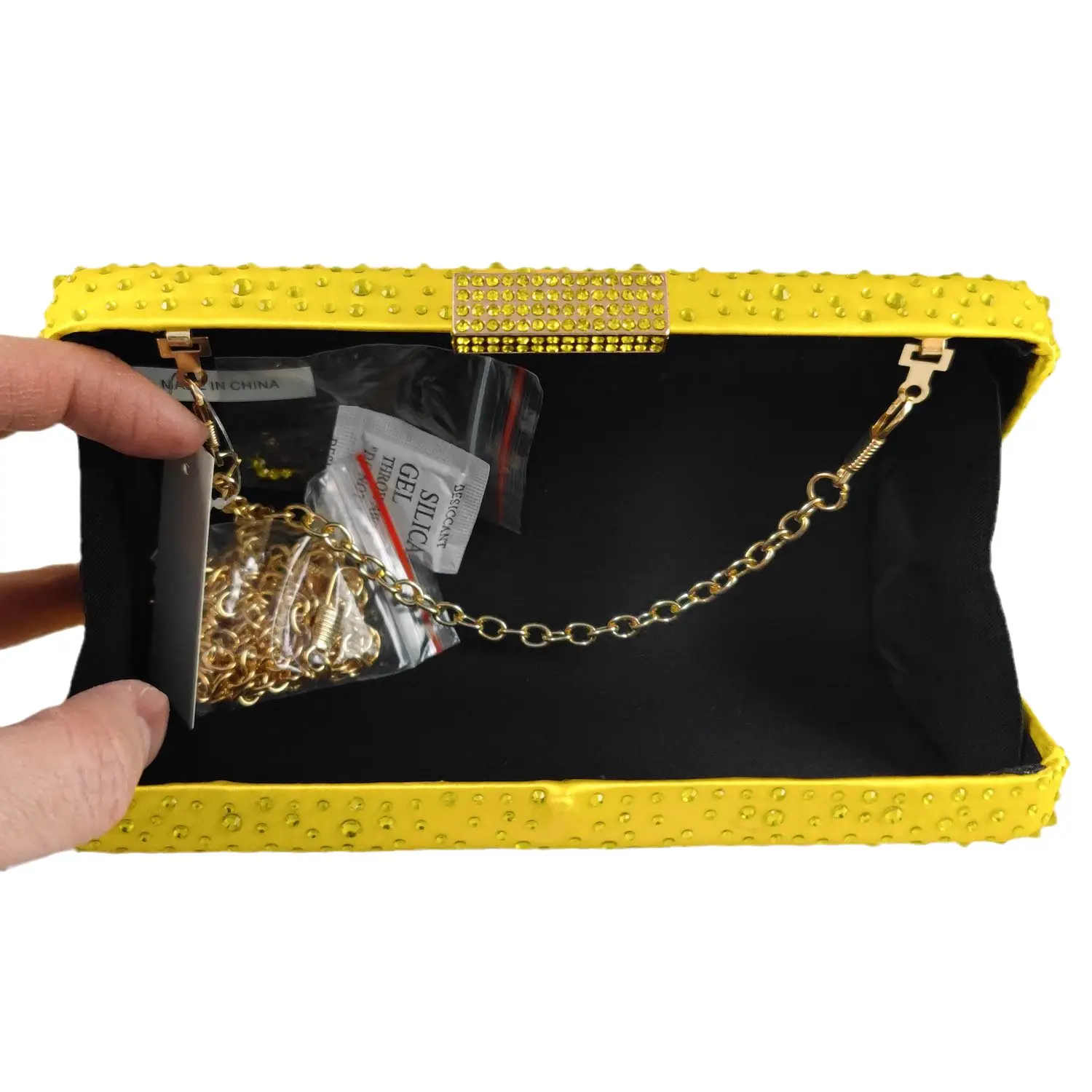 Boutique De FGG Women Yellow Crystal Evening Bags Wedding Party Rhinestone Purses and Handbags Bridal Box Clutch Bag