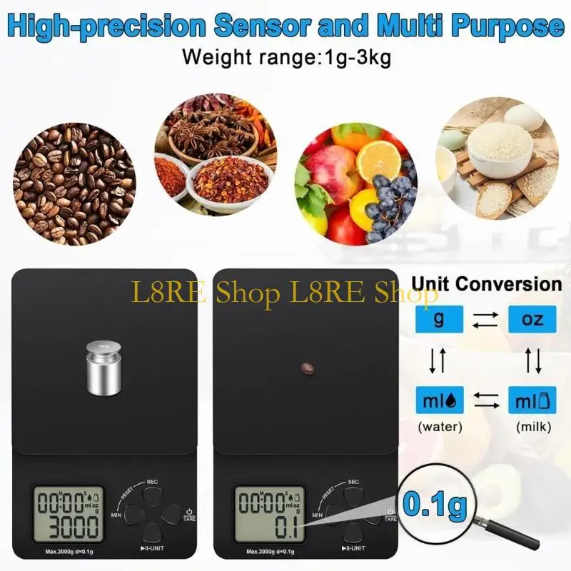 L8RE Coffee Scale Multifungsi Skala Digital Skala Espresso Elektronik dengan Timer