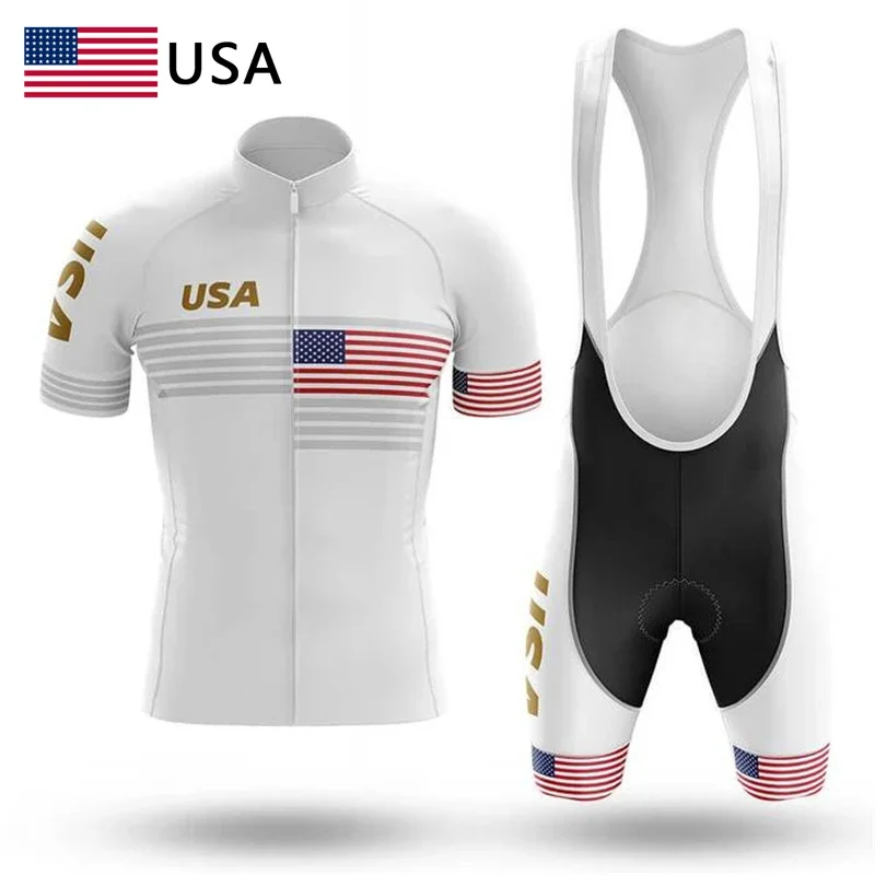 USA 2022 Pro Team Summer Cycling Jersey Set Bicycle Clothing Breathable Men's Short Sleeve Shirt Bike Bib Shorts 19D Gel Pad