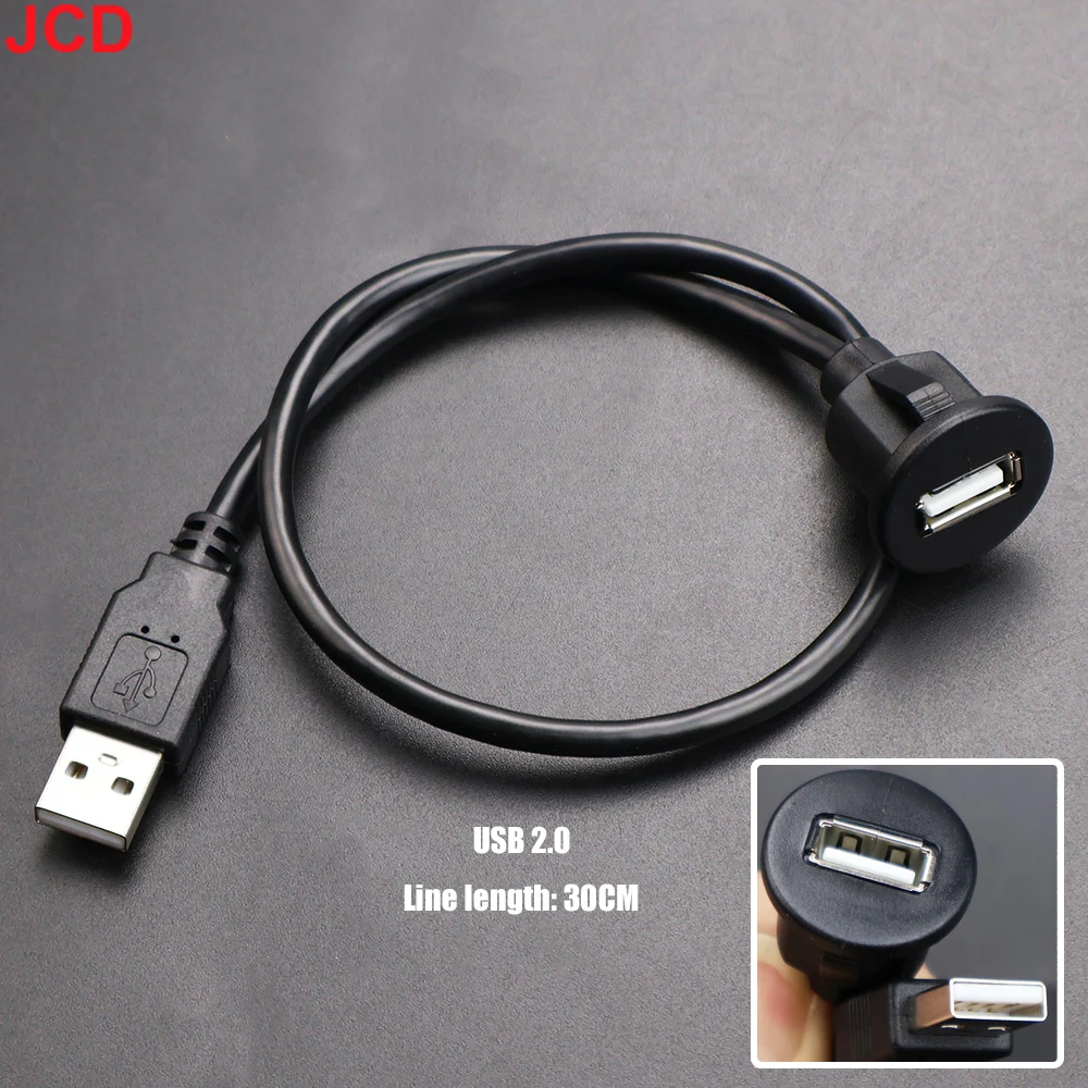 JCD Car Dashboard Installation Extension Cable USB2.0/3.0 Male to Female Socket Panel Single Dual Port Waterproof Line Adapter