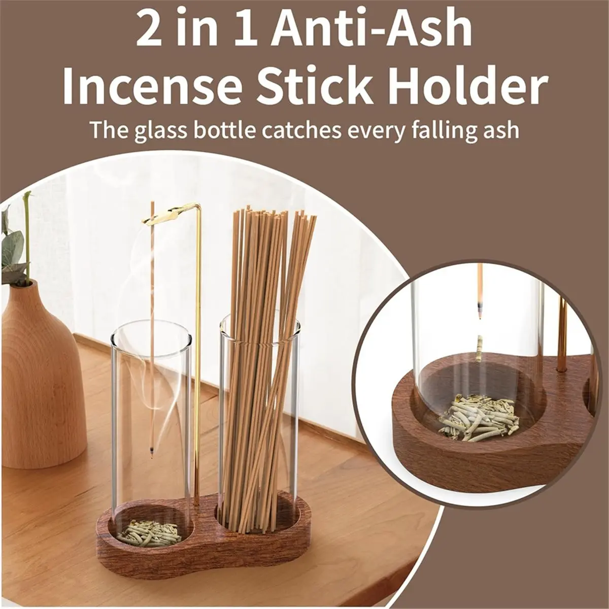 2 in 1 Incense Holder for Sticks, Anti-Ash Incense Holder, Upside Down Incense Burner Holder with Ash Catcher & Storage