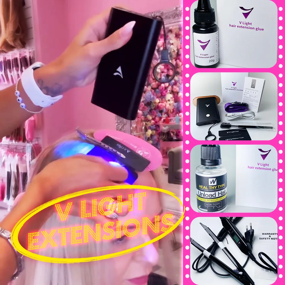 

FactoryOriginal V-Light Technology Hair Extension Machine Wig Installation Kit Set Tools Kit Set With VLight Hair Extension Glue