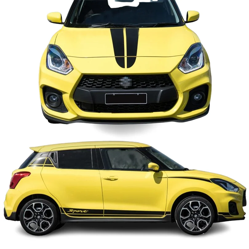 Matte Black Hood and Skirt Waist Line Stripes Vinyl Decals Auto Sticker Kit Graphics Racing Decoration For SUZUKI Swift