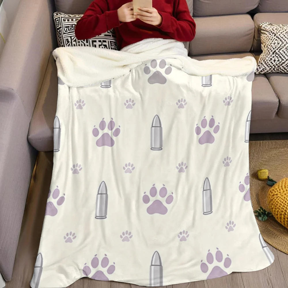 Tactical Bullet Paw Prints Flannel Blanket Warm Soft Halloween Christmas All-Season Couch Decorative Cozy Warm Gift