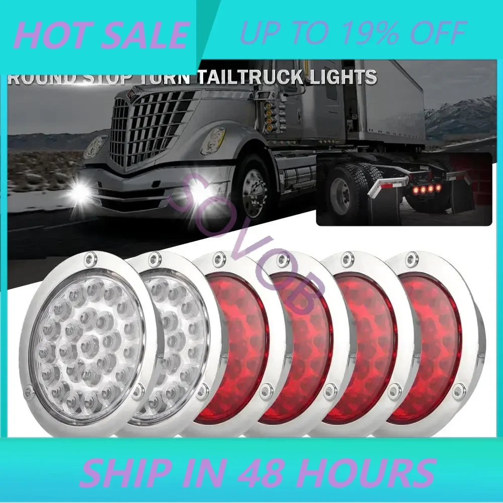 6 Pcs 4 inch Round LED Truck  Light Amber White Taillights Stop Brake Running Reverse Backup Lamp for Trailers 4WD Caravans Boat