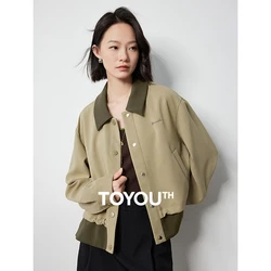 TOYOUTH Women Jacket Coat 2024 Autumn New American Style Contrasting Color Splicing Casual Fashionable Cardigan Jacket