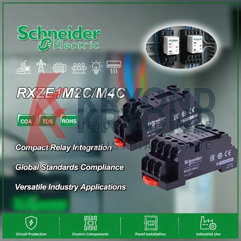 Schneider Electric RXZE1M2C and RXZE1M4C Relay Bases for RXM2 RXM4 Series Industrial Control Panel Mounting for Automation