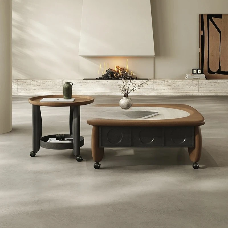 

French retro style high-end simple household size round coffee table combination