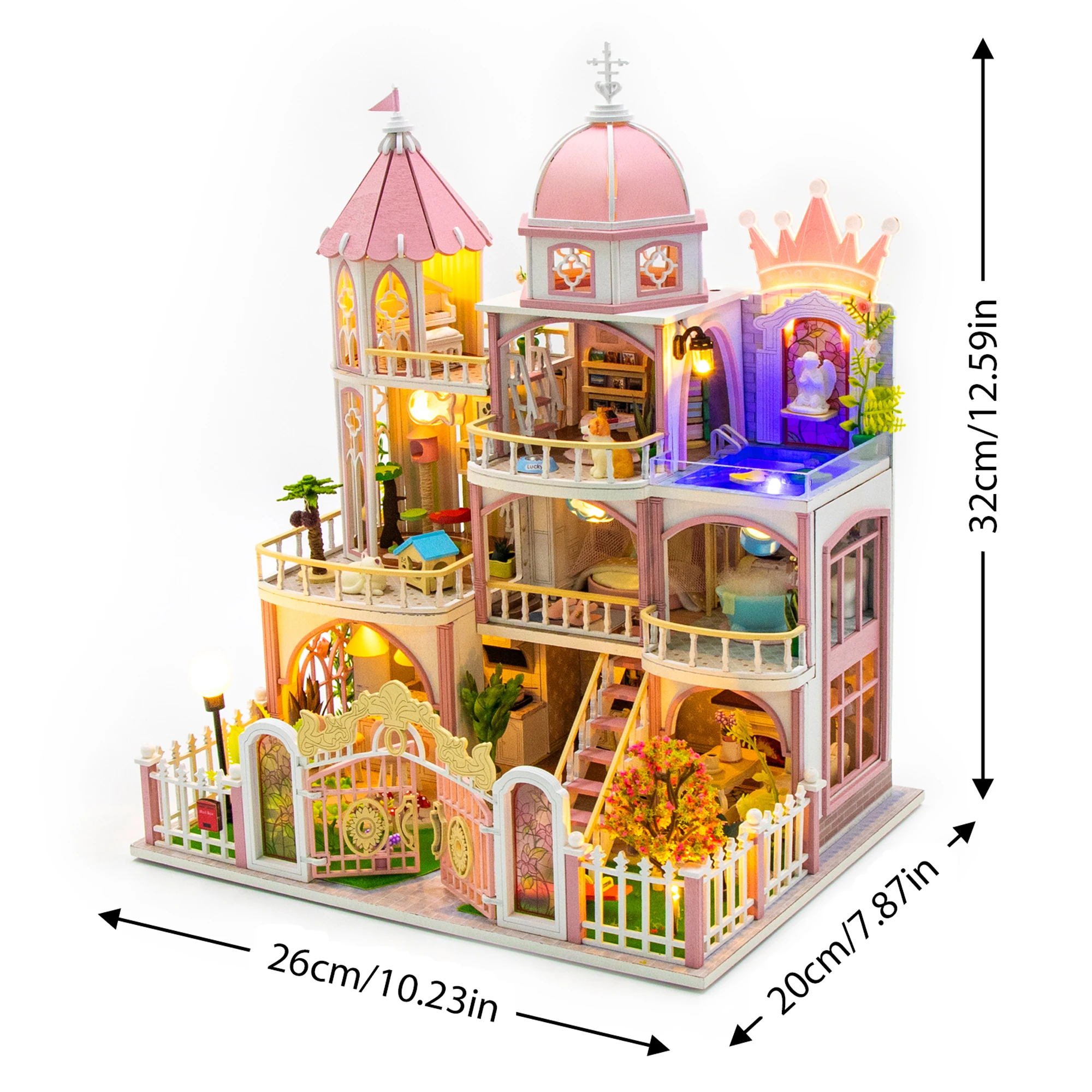 ชุดโมเดลไม้ DIY ใหม่ ปราสาทเจ้าหญิง วิลล่า ตัวต่อ 3 มิติ บ้านตุ๊กตา พร้อมเฟอร์นิเจอร์และไฟ สำหรับเป็นของขวัญวันเกิดให้เพื่อน