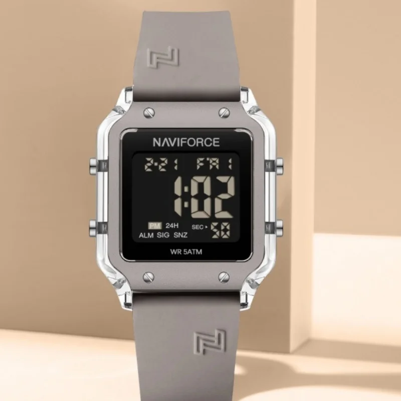 Naviforce 6105 Jam Tangan Olahraga Wanita Jam Tangan Lampu Persegi Tahan Air 5ATM Jam Elektronik Digital LED Montre Femme