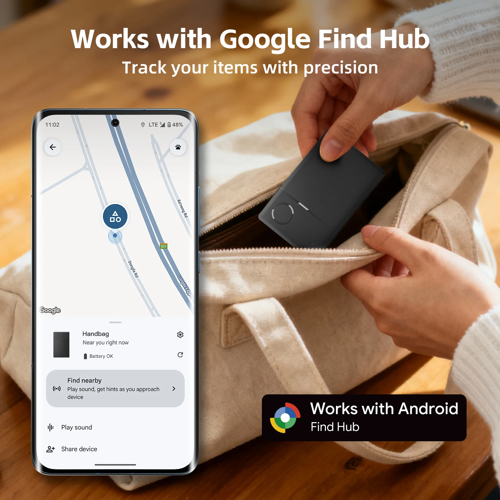 يعمل جهاز تعقب موقع البطاقة القابلة لإعادة الشحن مع محدد موقع الملاحة لتطبيق Google Find Hub لجهاز Pixel OPPO Samsung Xiaomi GMS Finder #3