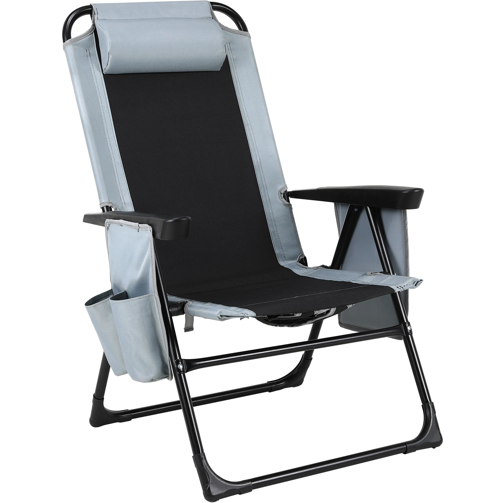 Klapstoel met verstelbare rugleuning, armleuning, campingstoel, Oxford grijze opvouwbare tuinstoel draagvermogen 140 kg