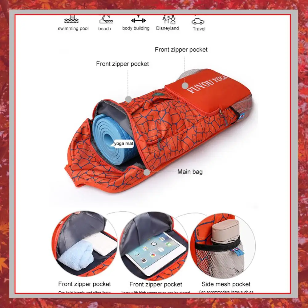 Yoga Exercise Bag Large Capacity Fitness Training Yoga Mat Storage Bag with Zipper Pocket/Mesh Pocket/Handle for Women Men